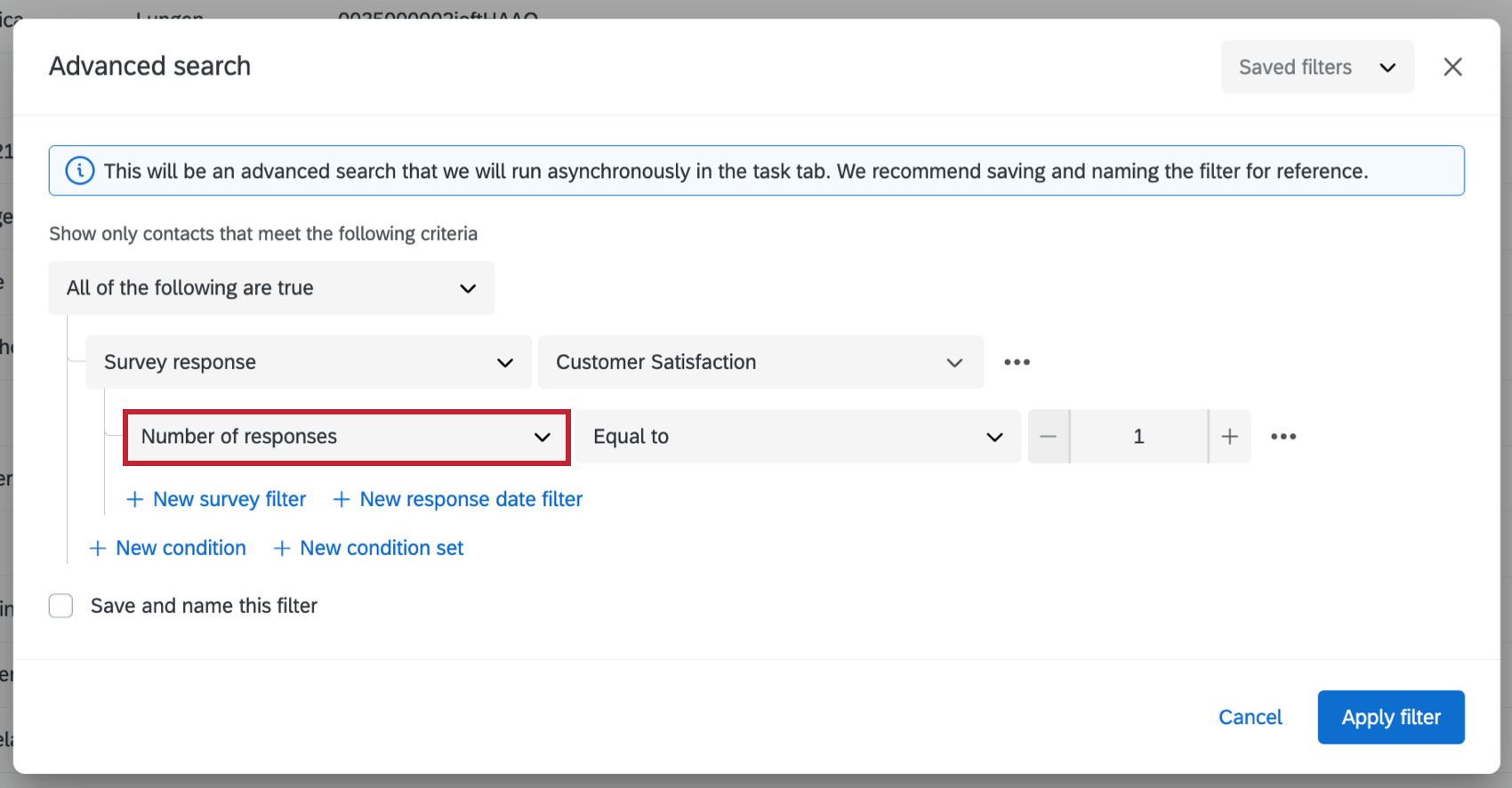 setting up a response count filter