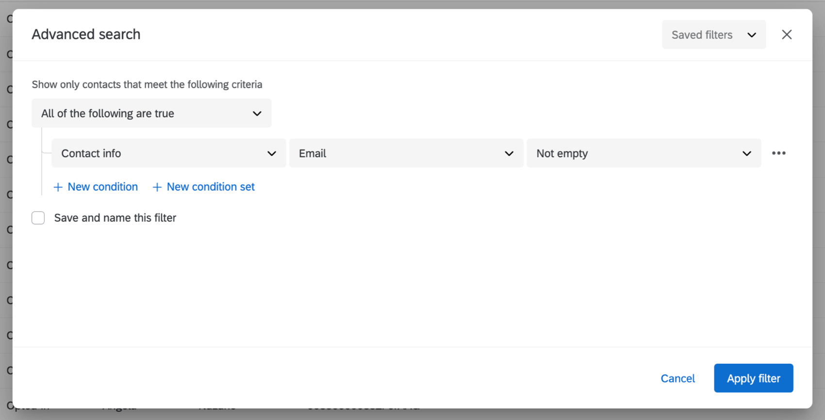 la mise en place dun filtre avancé basé sur les informations de contact