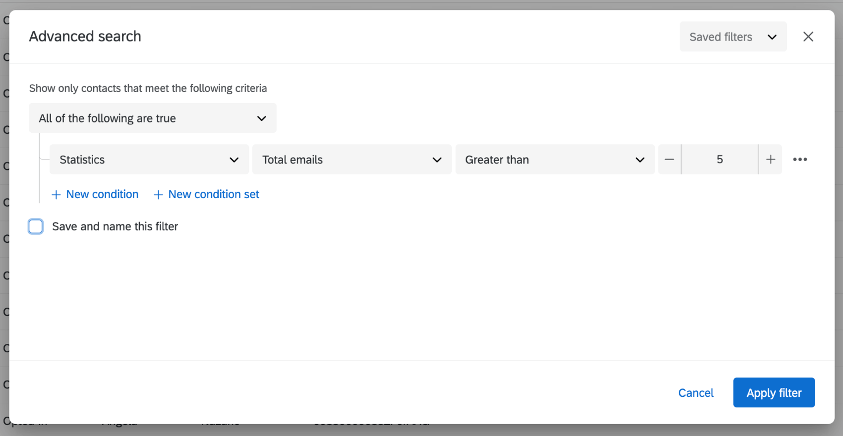 setting up an advanced filter based on statistics