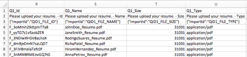 CSV avec ID de fichier, nom de fichier, taille de fichier et type de fichier