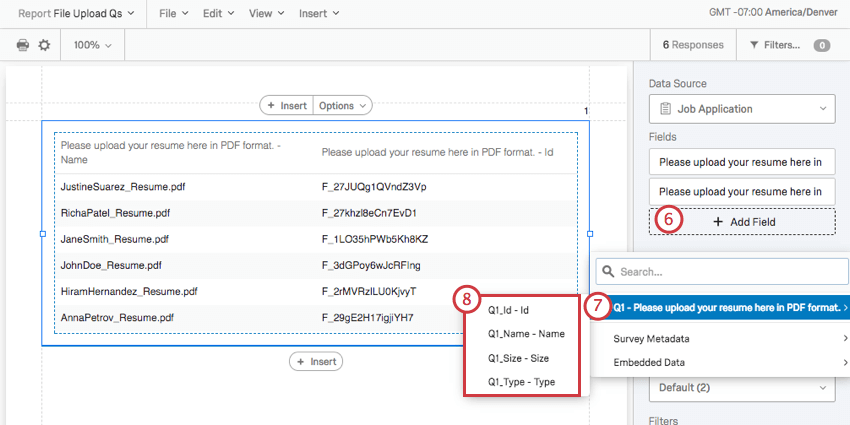 テーブルに列を追加して、ファイルに関するより多くの情報を一度に表示できるようにします