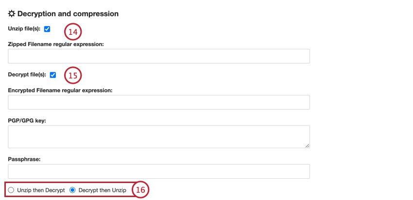 choosing encryption and decompression settings