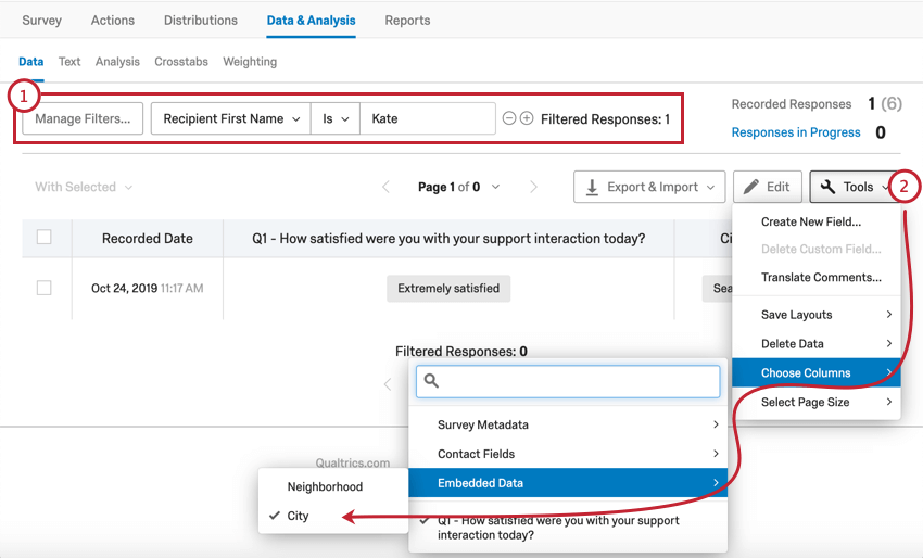 Filter along the top of aData & Analysis; choosing columns is in the Tools button to the right