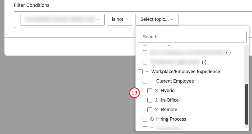 Select 1 or more values (depending on the chosen condition) by selecting the checkbox next to the value.