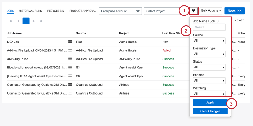 filtering jobs by criteria