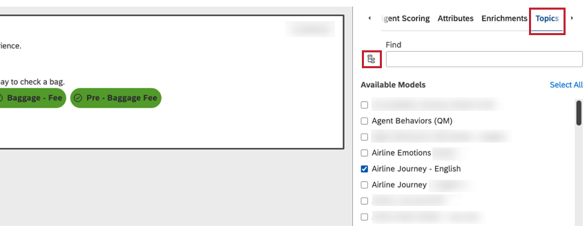 Si un tema que has marcado con una estrella queda excluido por los filtros que has aplicado (consulta la captura de pantalla a continuación), el tema no aparecerá en Información clave, pero se incluirá en las exportaciones.