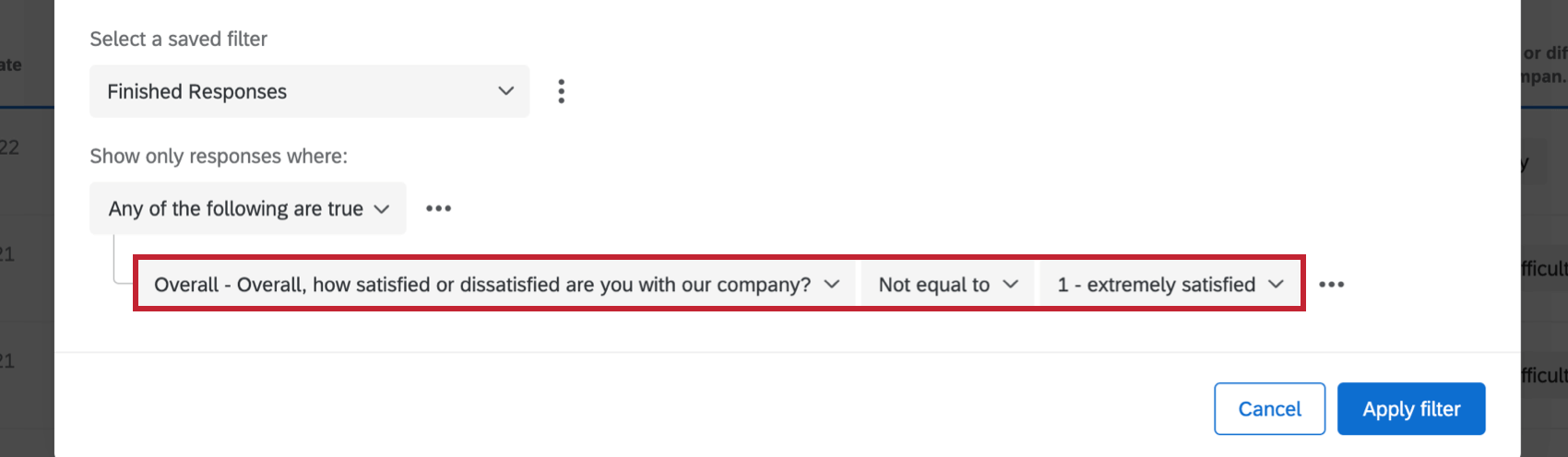 un filtre construit avec des conditions
