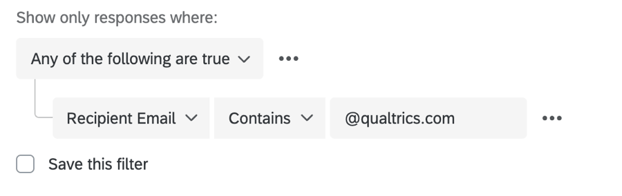 Example filter of an text entry email field that contains a specified word