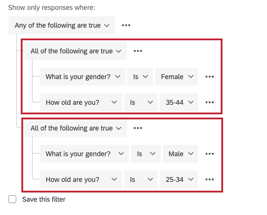 Impostazione di filtri complessi utilizzando qualsiasi, tutto e serie di condizioni multiple