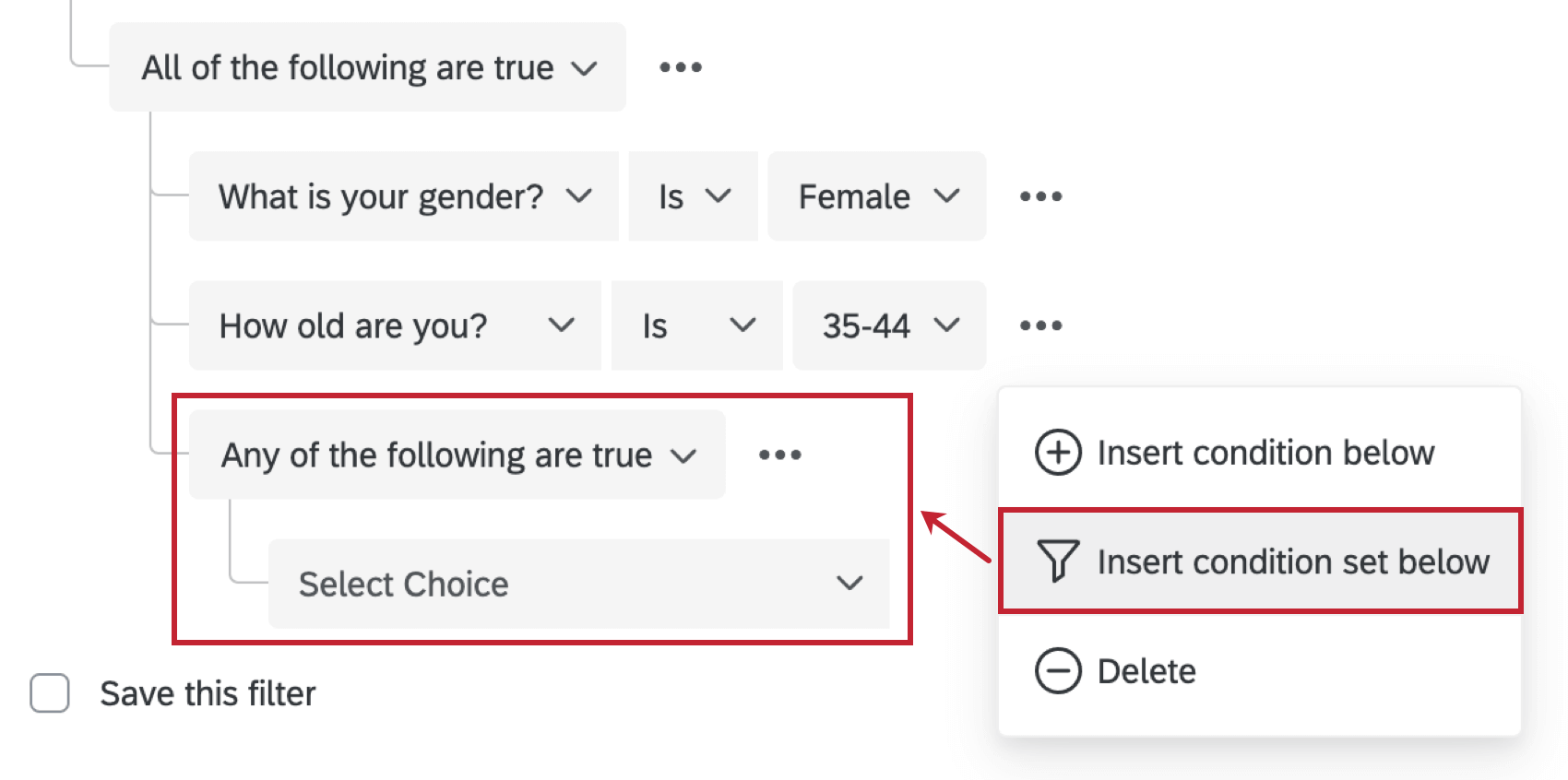 Indented button to Insert New Condition Set creates an indented condition set
