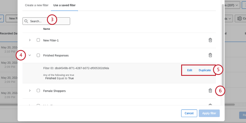 new window where you find and edit filters