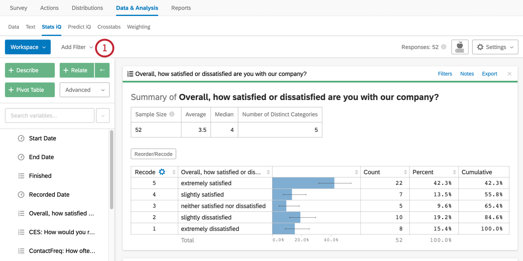Drucktaste "Filter hinzufügen" im Arbeitsbereich