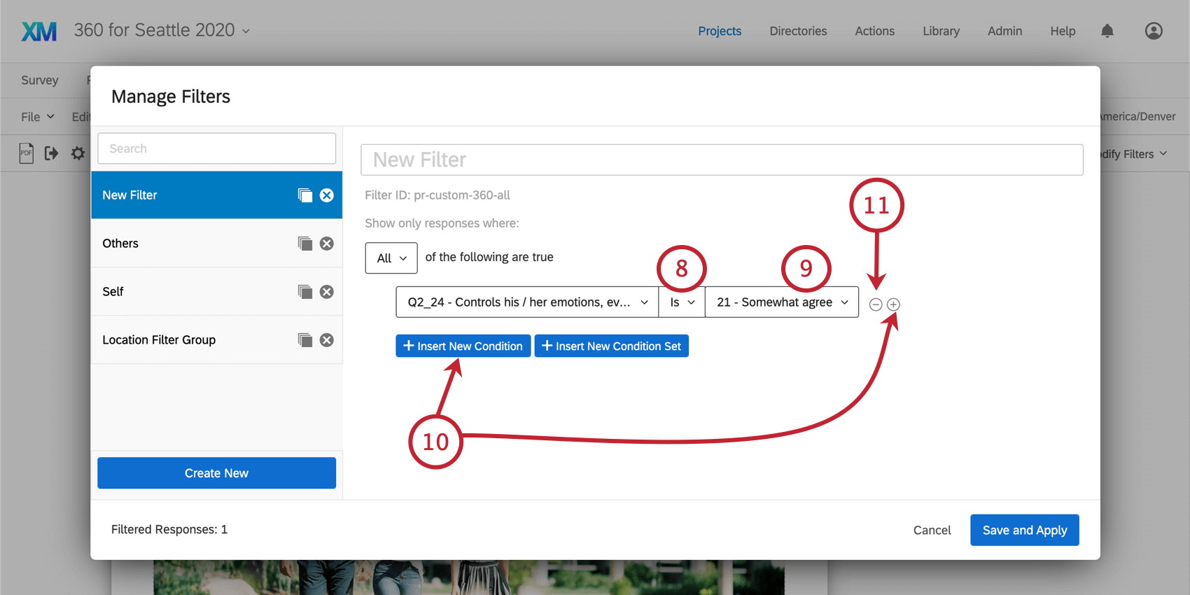 Adicionar condições na janela Gerenciar filtros