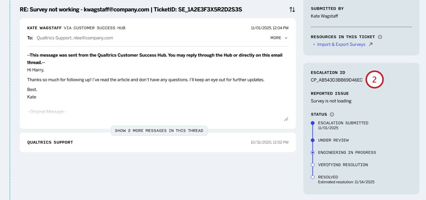 ハブでエスカレーションIDを見つける
