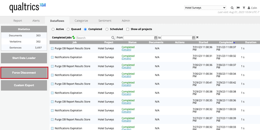 clicking Force Disconnect