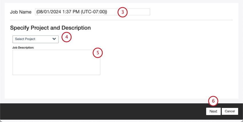 Nombre del trabajo, proyecto y descripción.