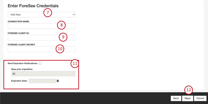 screen in connectors where you can log Foresee credentials