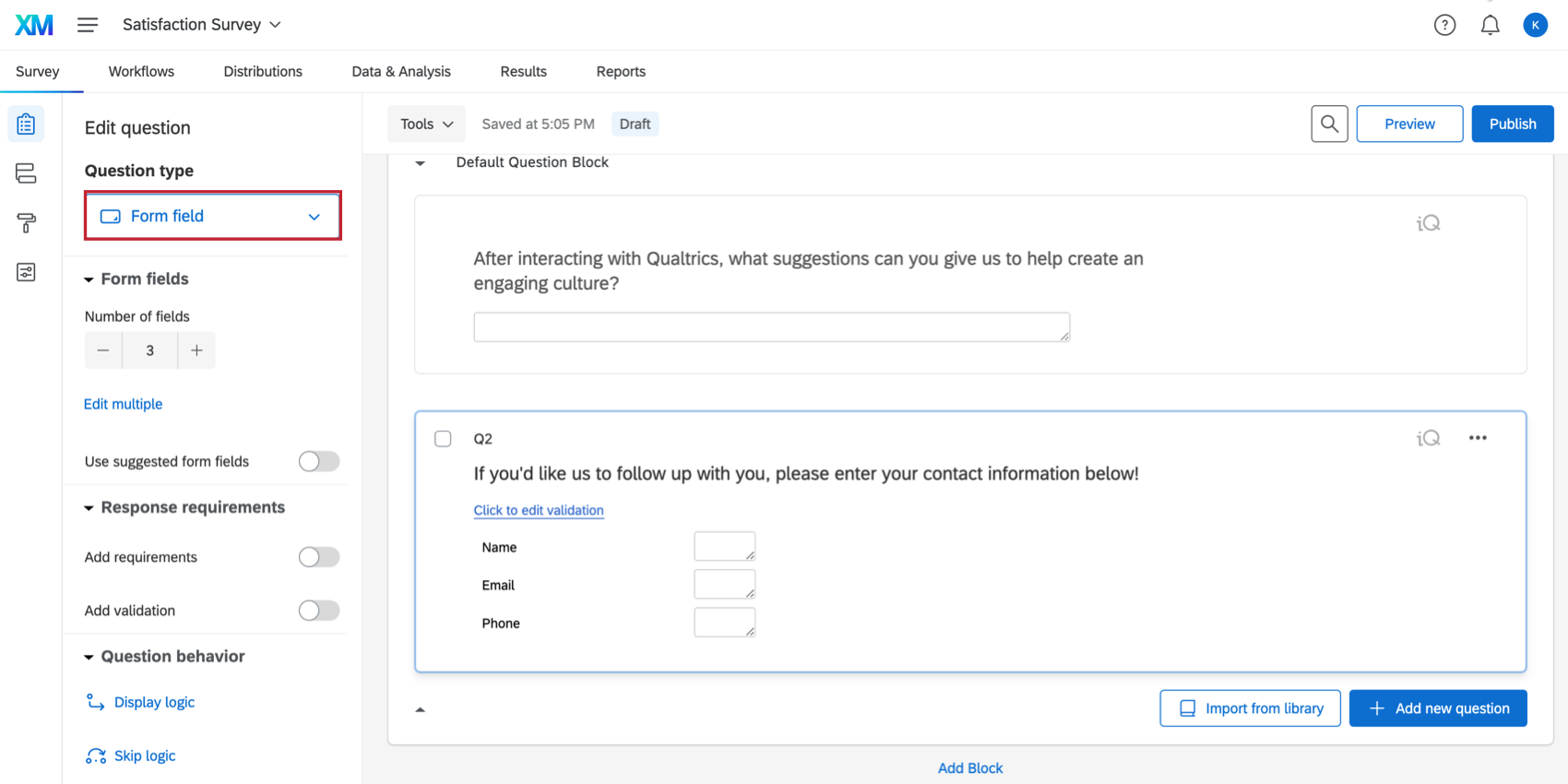 Form field question highlighted on the left side