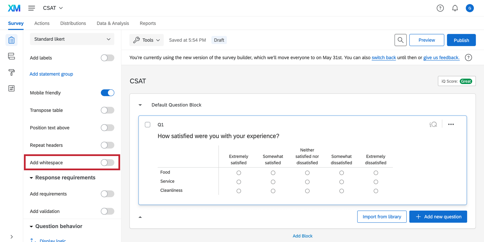 Adicionar espaços em branco a uma tabela matriz
