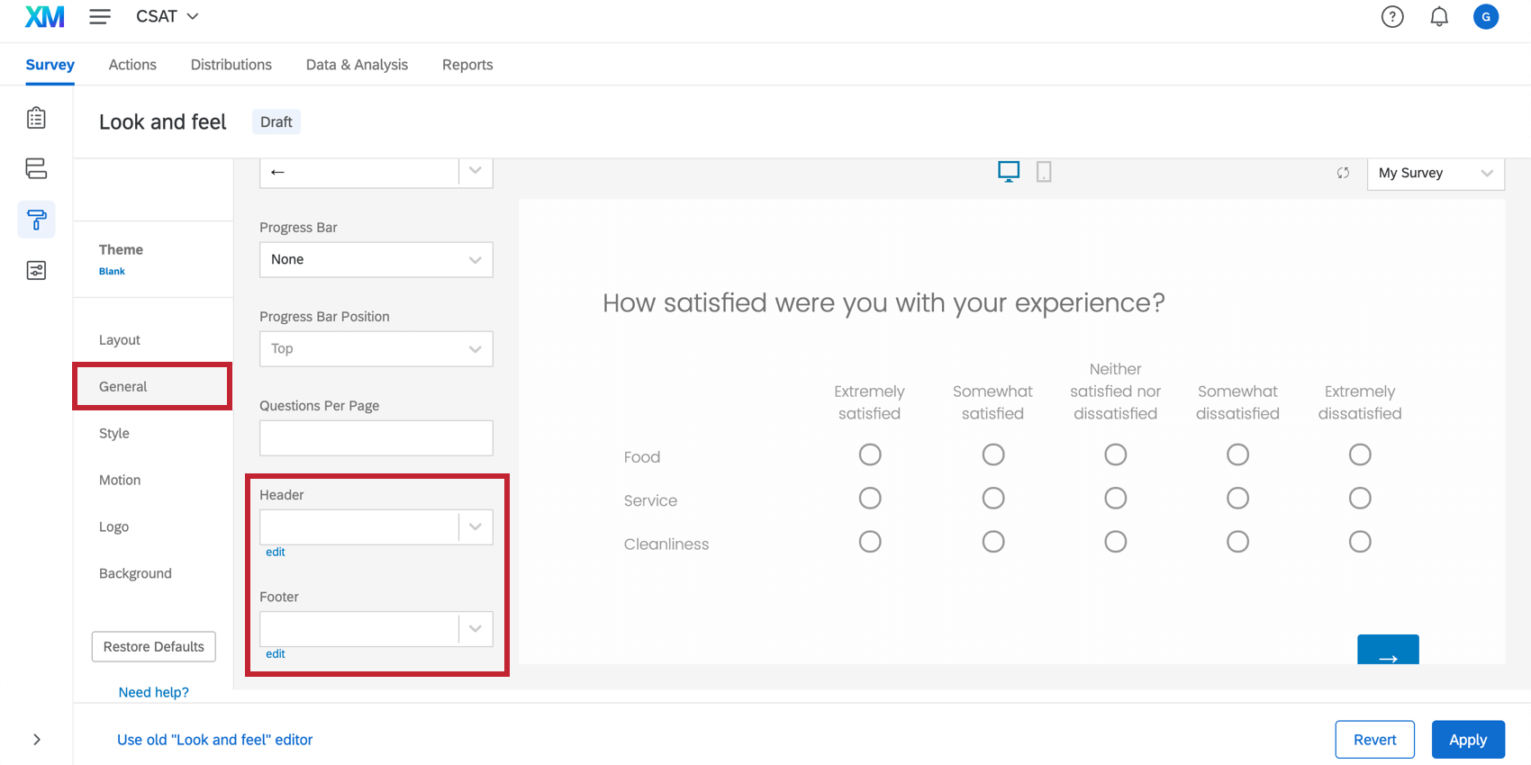 Header and Footer in the Look and feel