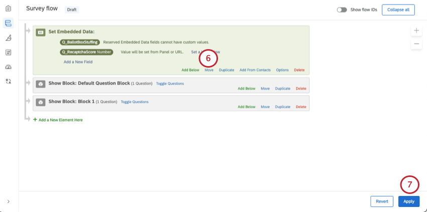 series of embedded data fields being saved