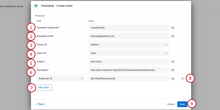 la tâche de création de ticket pour freshdesk