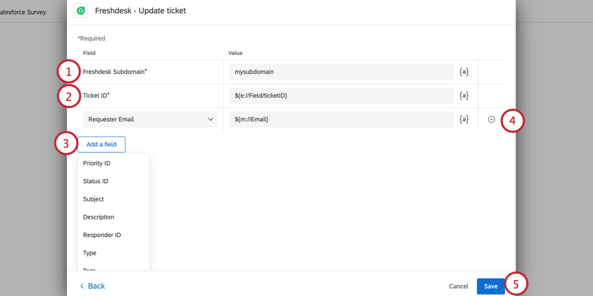 La tarea de actualización de ticket para Freshdesk