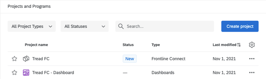 Projects selected upper-right, next to Contacts button, down there is a list of projects with green C icons on them, the one labeled customer confidence pulse next to that green icon is it