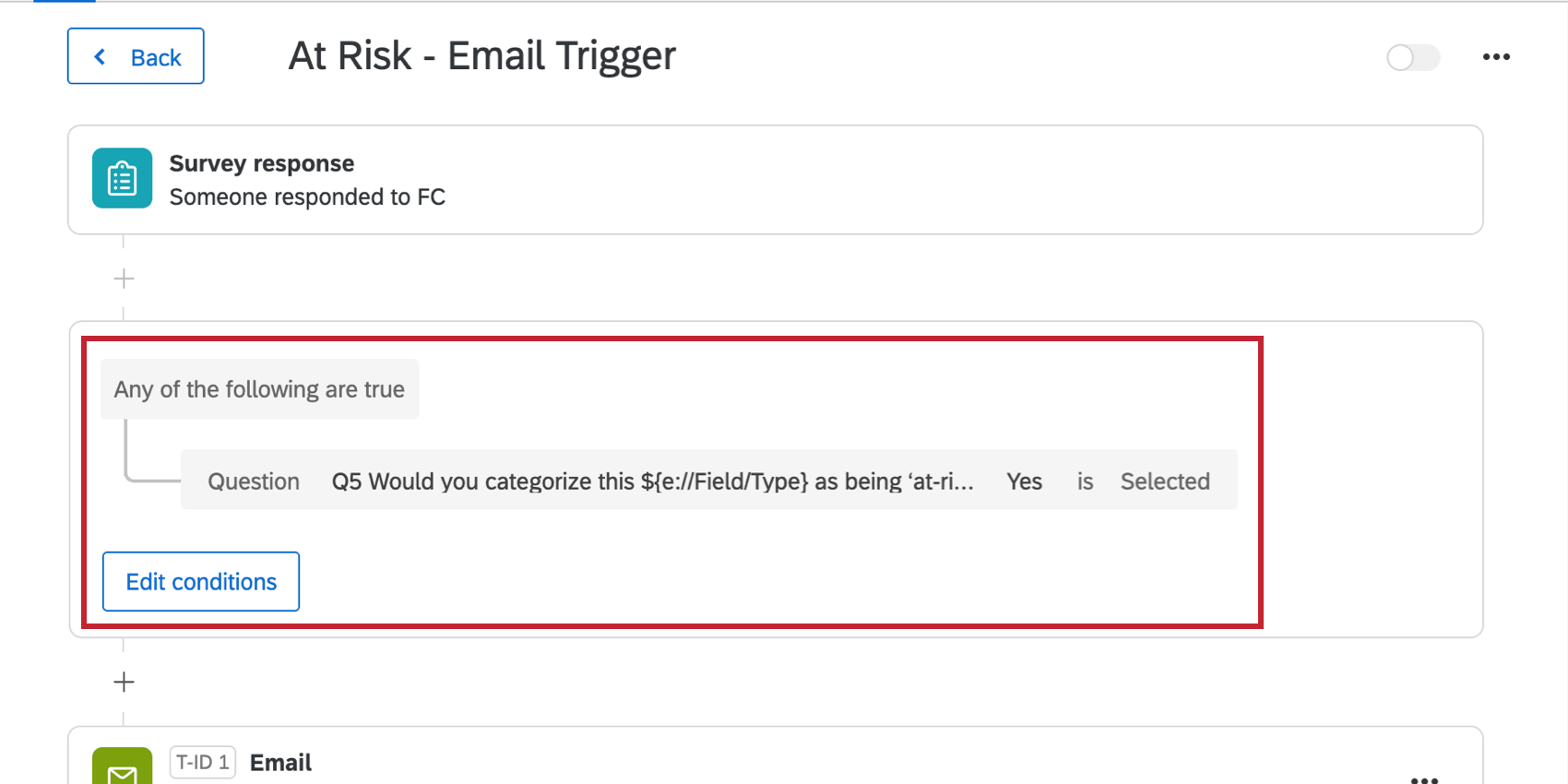 Dopo levento di sondaggio, la condizione viene elencata