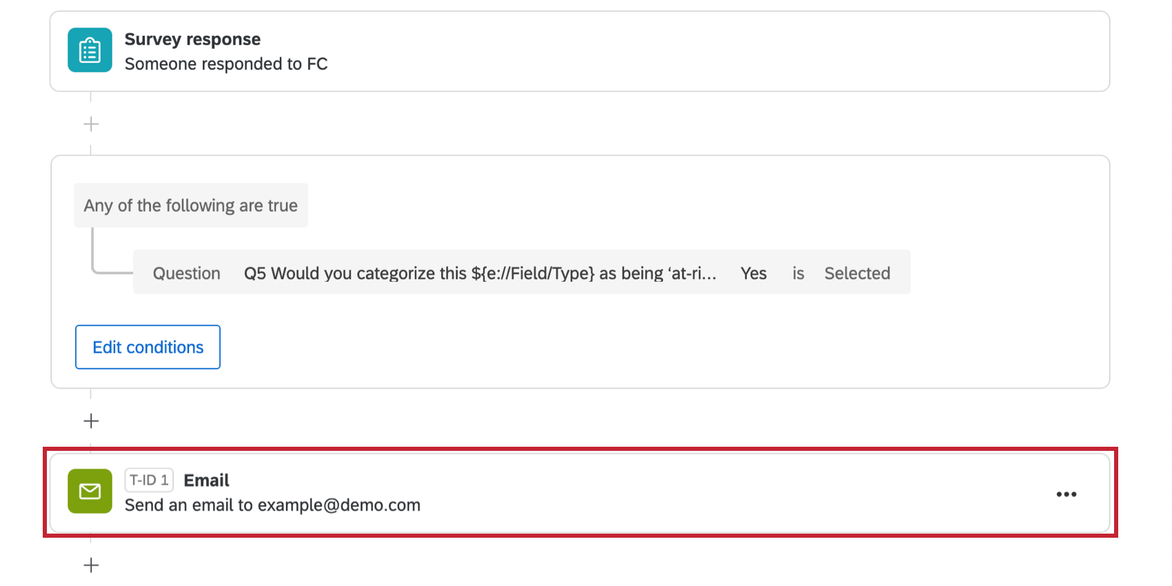 Action is open, green email icon towards bottom