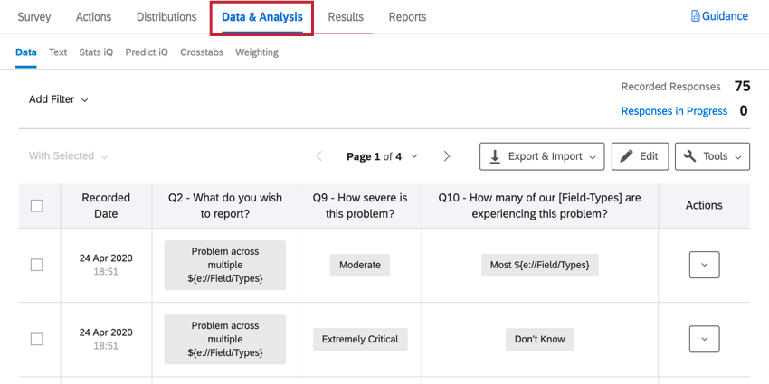 the data and analysis tab