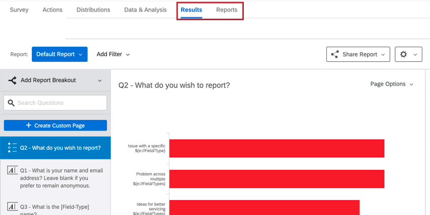 navigating to results and reports
