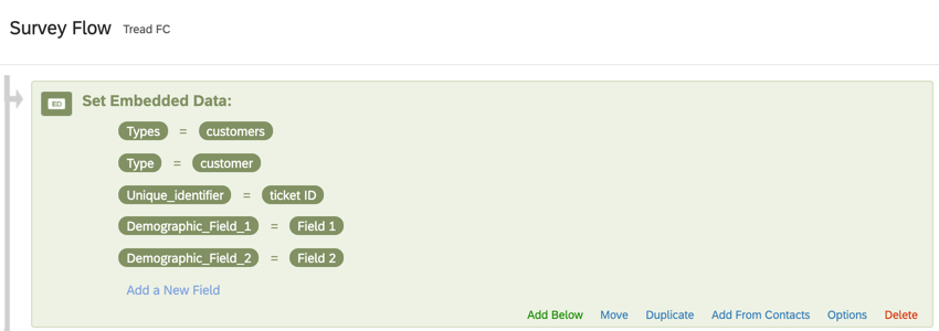 Survey flow open, green embedded data element at the very beginning