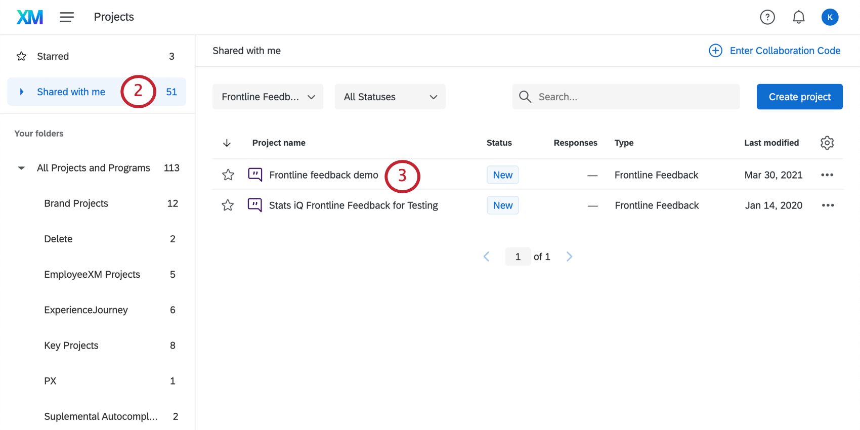 navigare nella cartella condivisa con me e selezionare il progetto frontline feedback