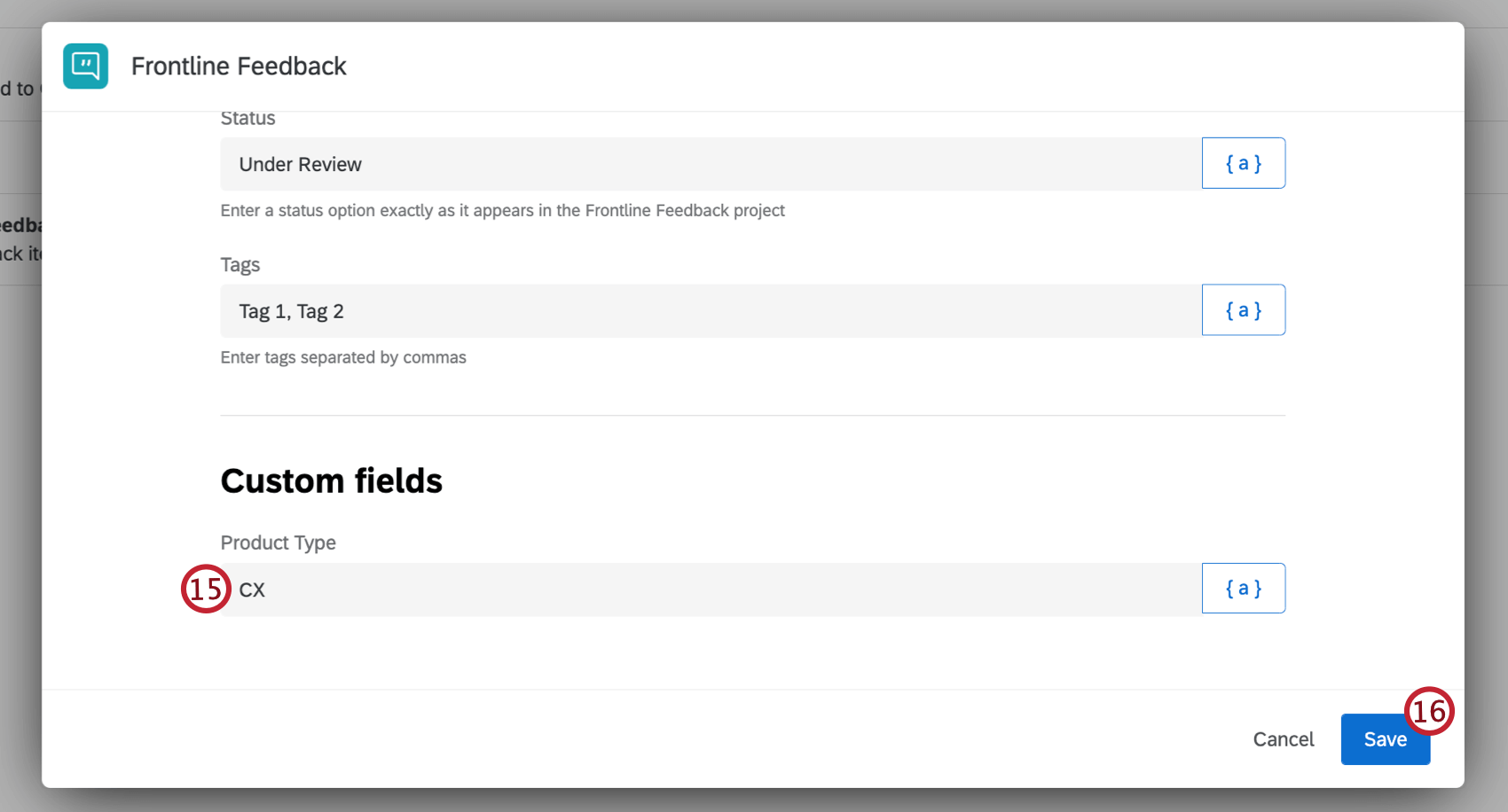 adicionar um campo personalizado a uma tarefa de feedback da linha de frente