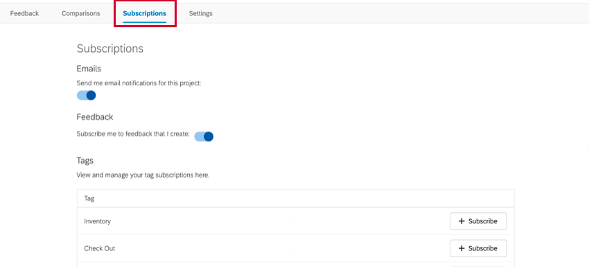 a guia de assinaturas de um projeto de feedback da linha de frente