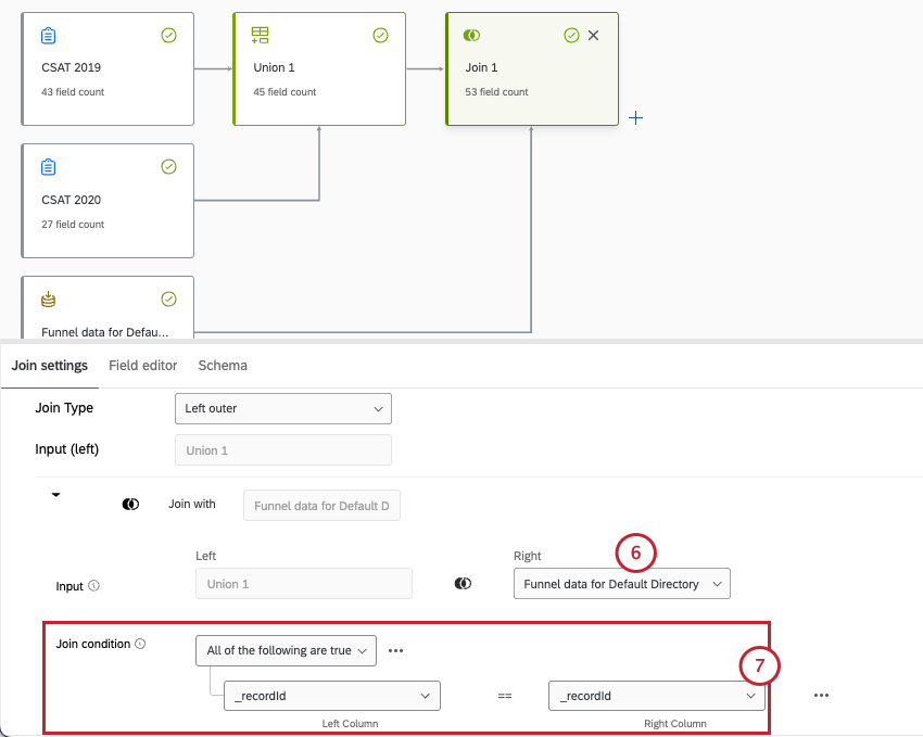 unir a união pesquisa e o funil em uma união externa esquerda