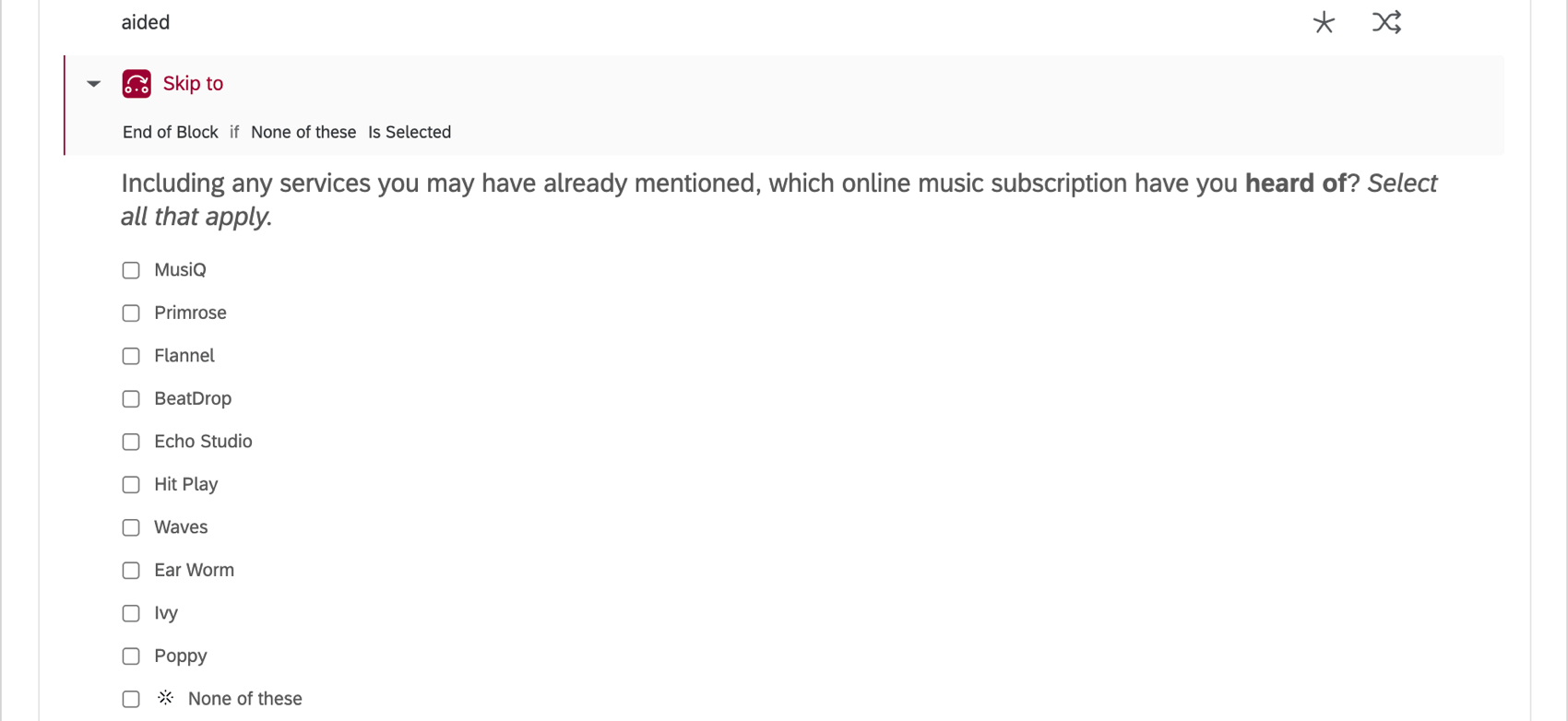 Multi select multiple choice, as described, with brands as the answers