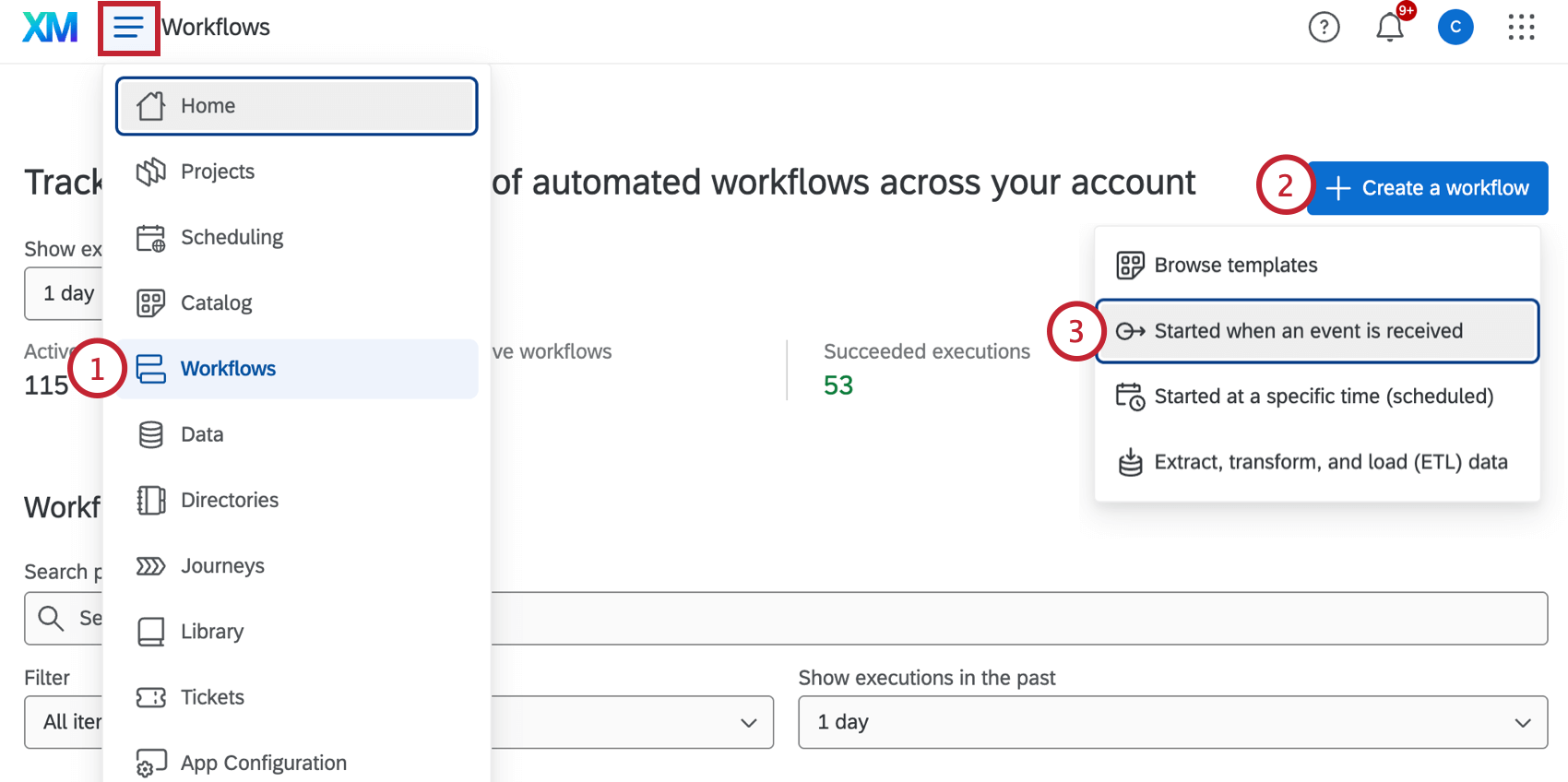 In the workflows tab, creating a new workflow