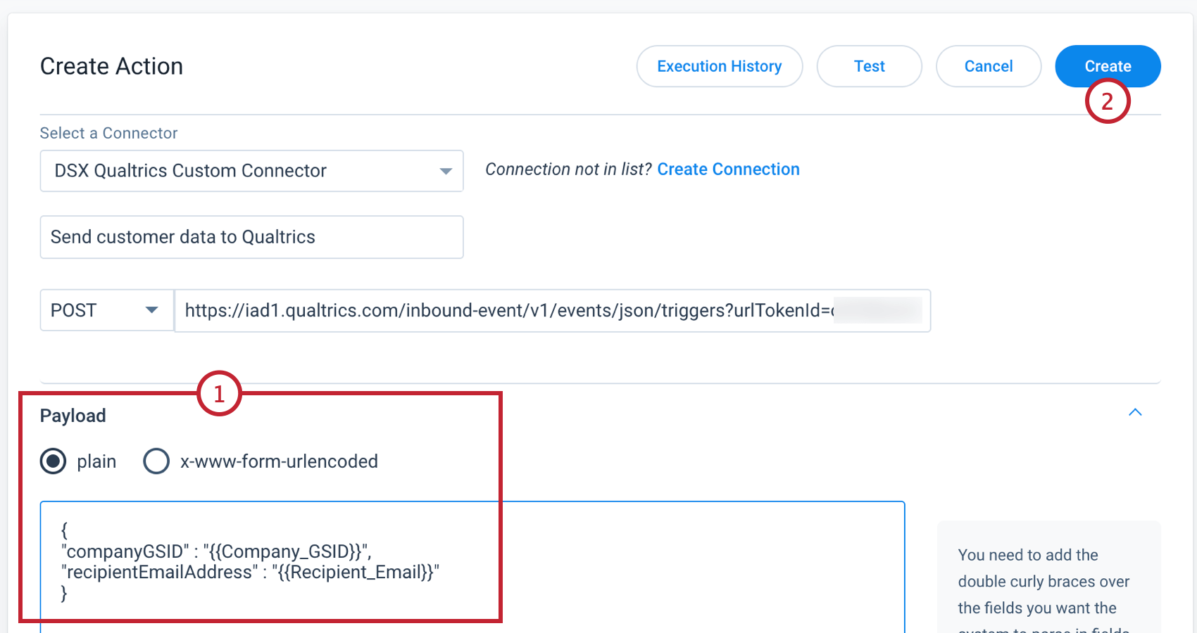 hinzufügen einer JSON-Nutzlast zur externen Aktion