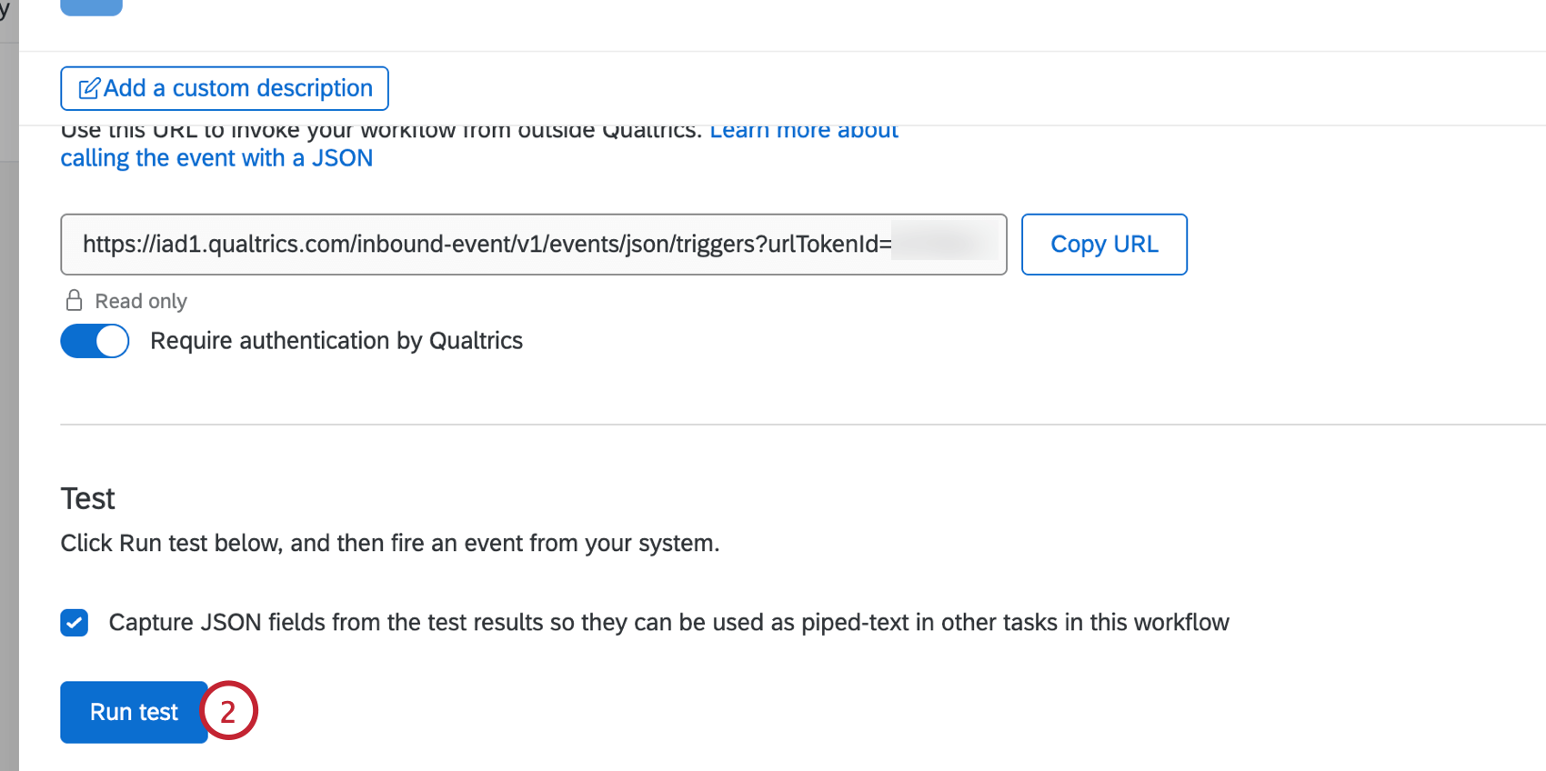 clicking "run test" in the json event