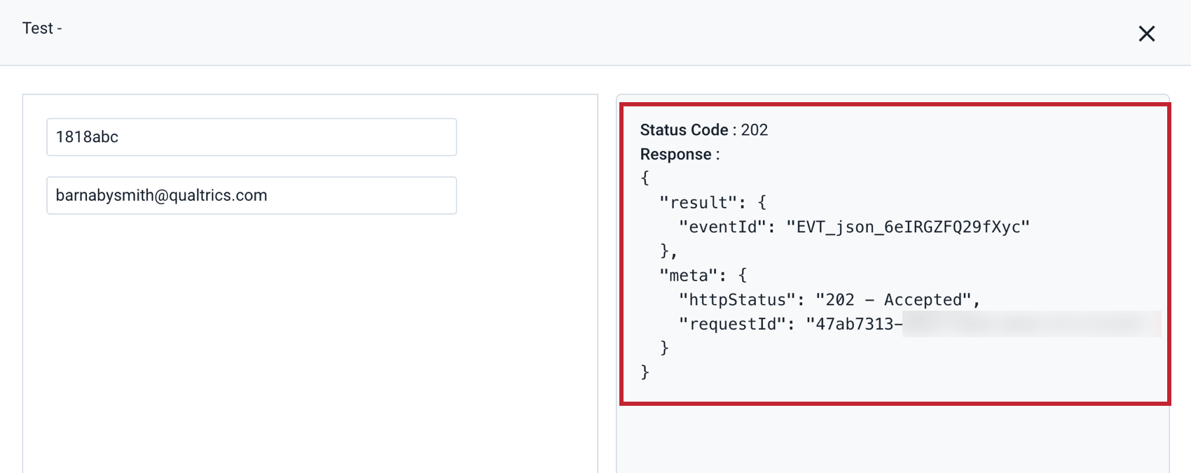 eine erfolgreiche Testmeldung in Gainsight