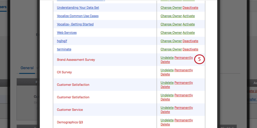 Permanently delete button in red on far-right
