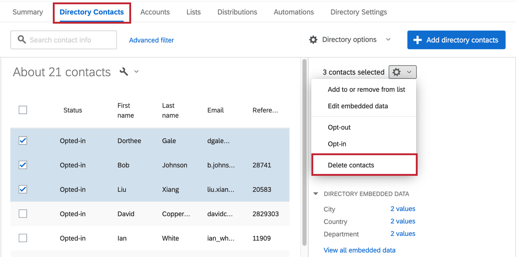 En el menú desplegable, eliminar es el último