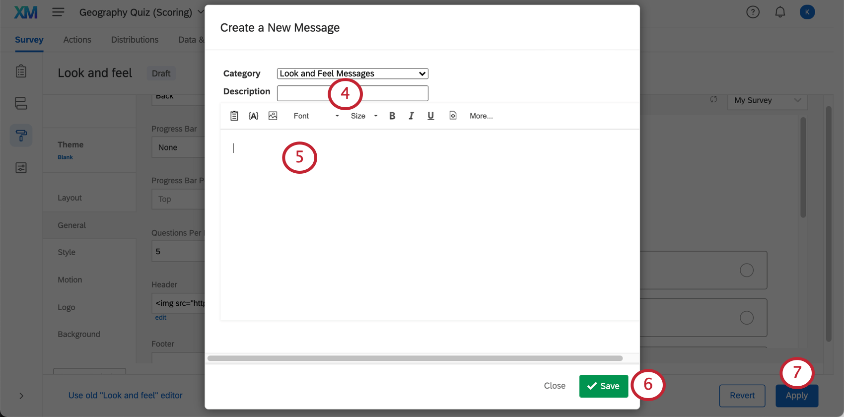 immagine della schermata di creazione di un nuovo messaggio quando si seleziona un nuovo messaggio per unintestazione/piè di pagina