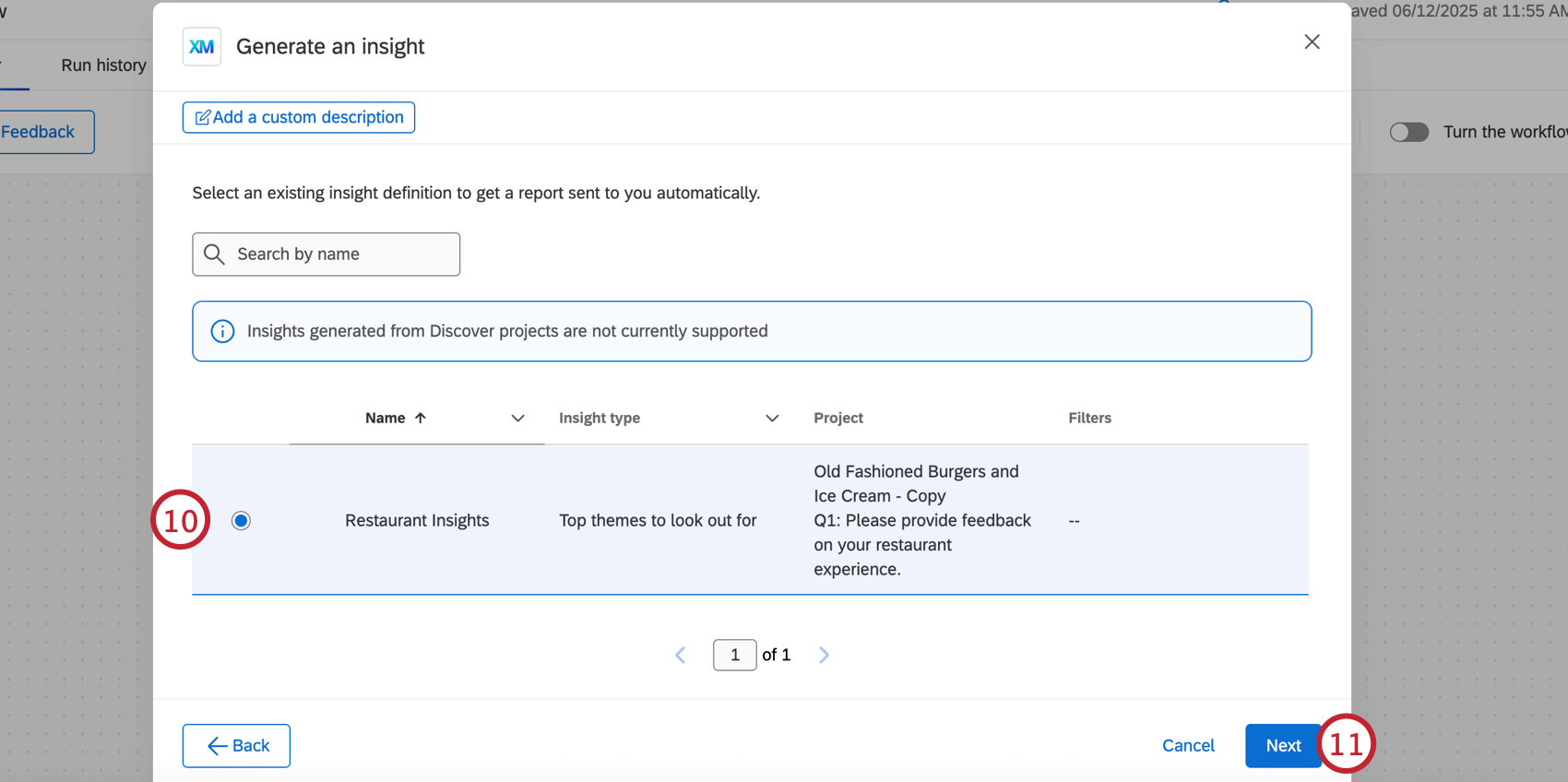 selecting the insight to regenerate