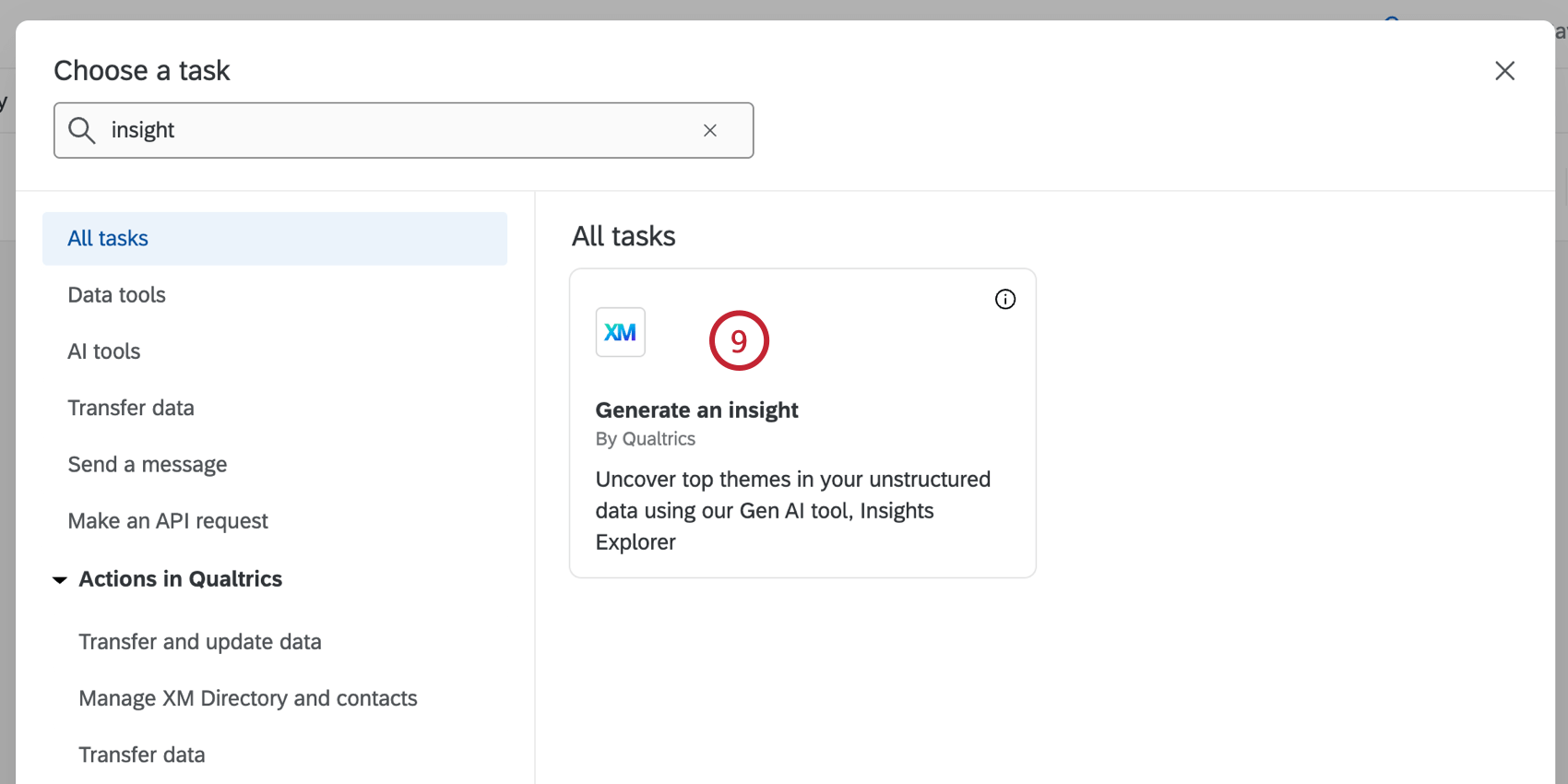 choosing the "generate an insight" task