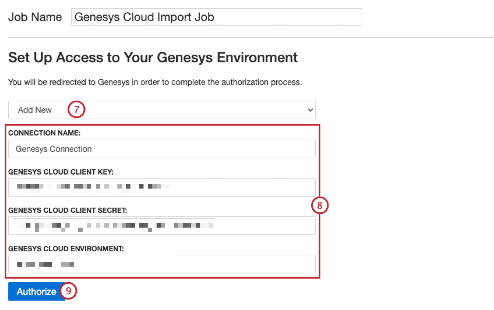 Hinzufügen von genesys-Cloud-Anmeldeinformationen