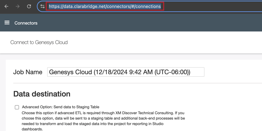 While setting up a genesys connection, copying the page URL