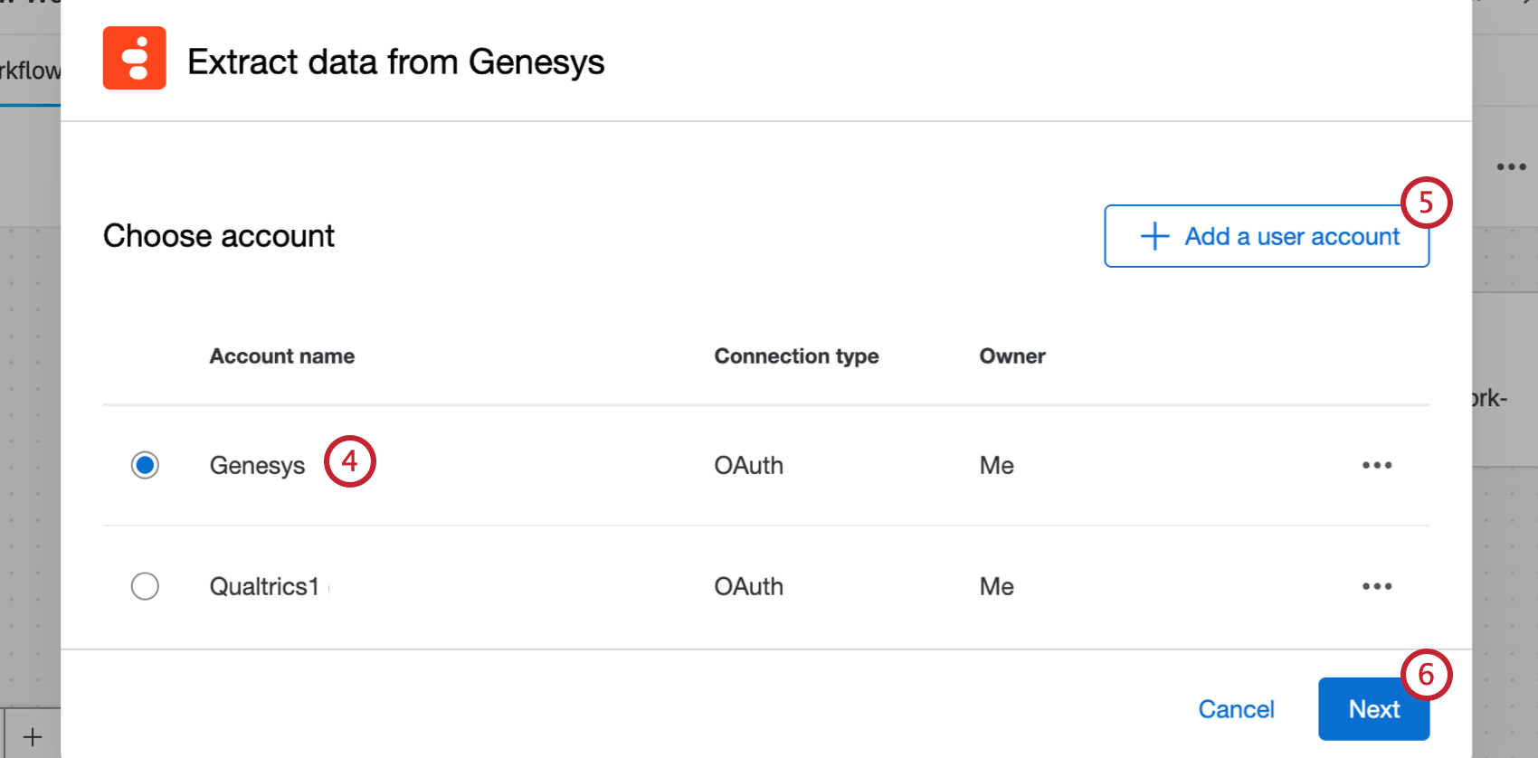 selecting a genesys account or adding a new one